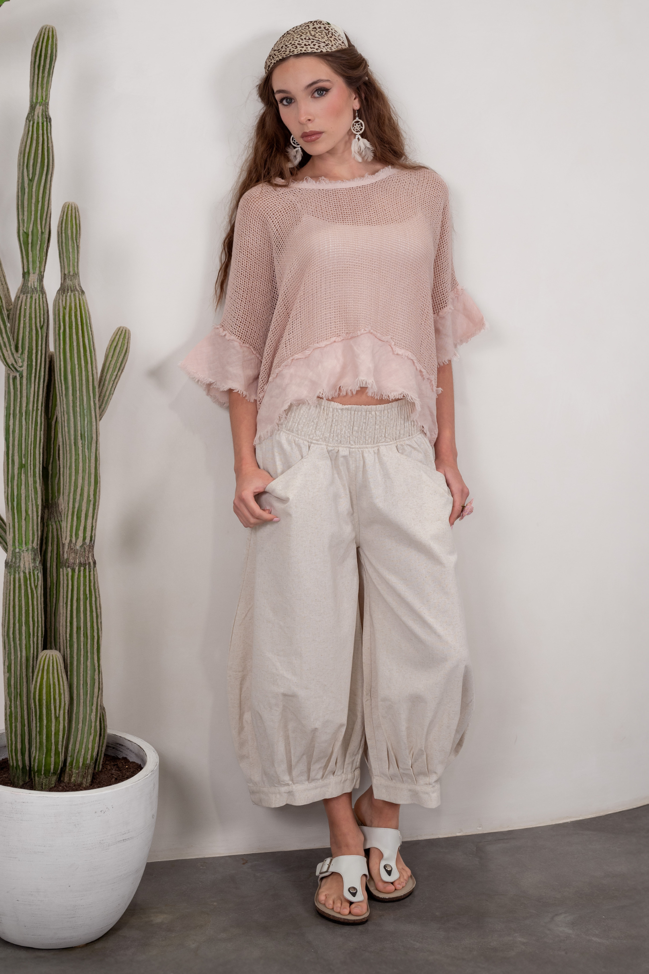 'Hannah' Linen / Cotton Pant - Black/Natural