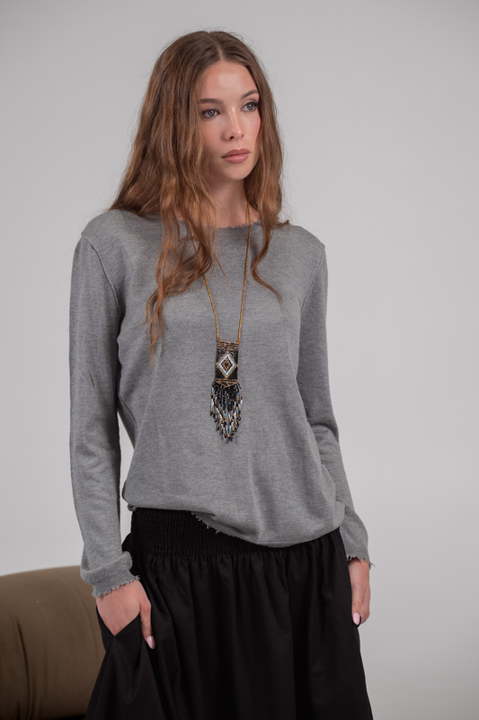 'Bridgette' Mongolian Cashmere Silk Top - Grey