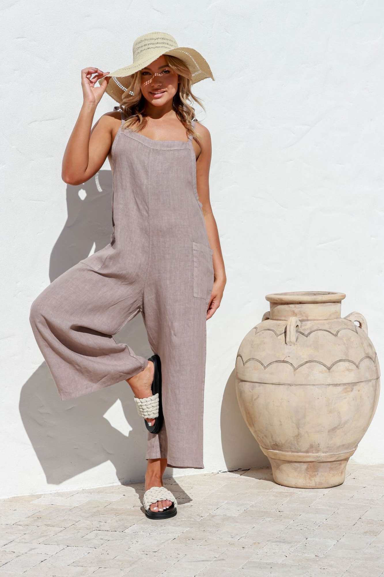 'Gelsa' Linen Jumpsuit - White In Stock