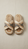 Woven Raffia Slide Sandals With Cushioned Sole