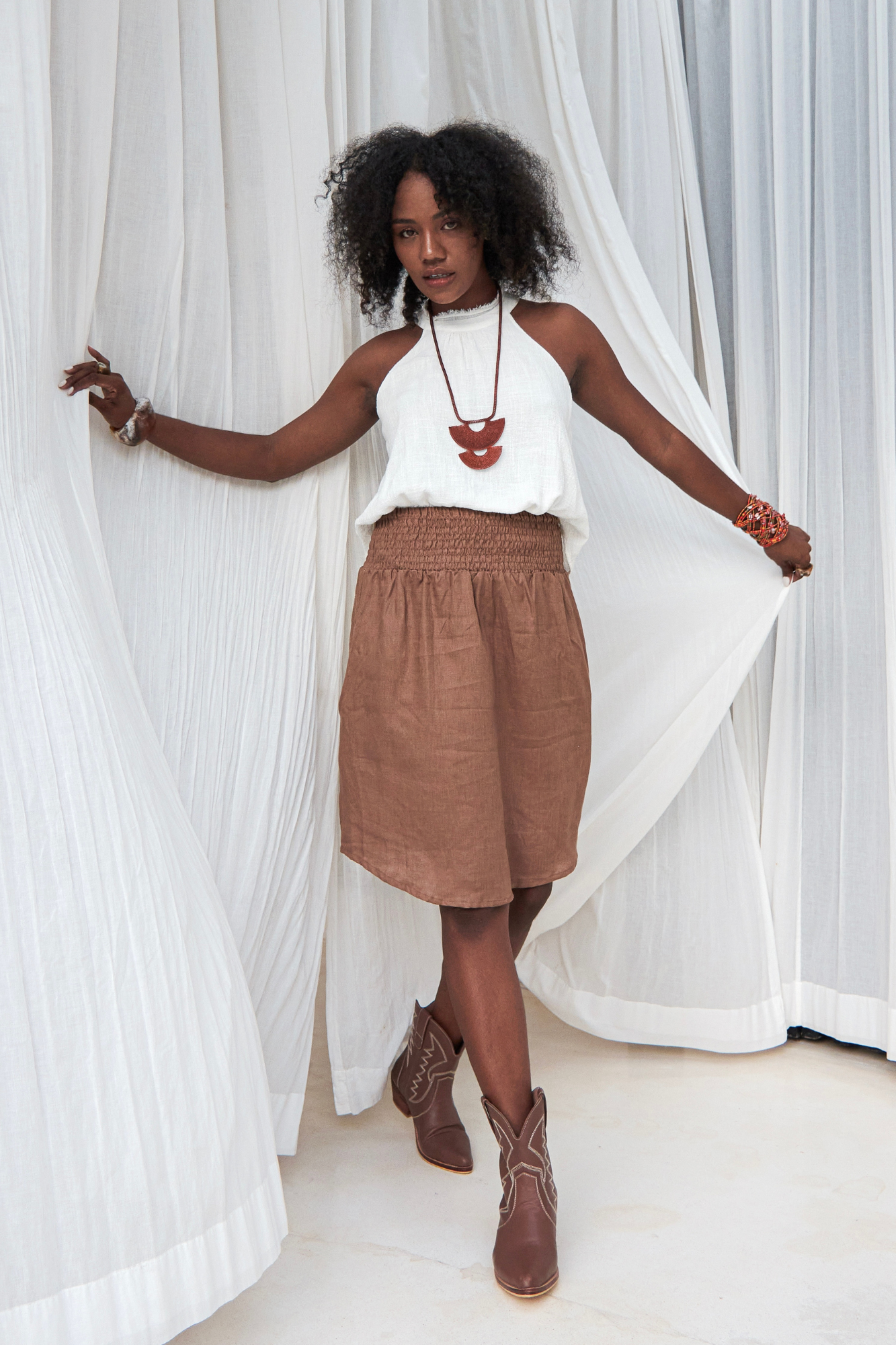 'Cancun' Midi Linen Skirt