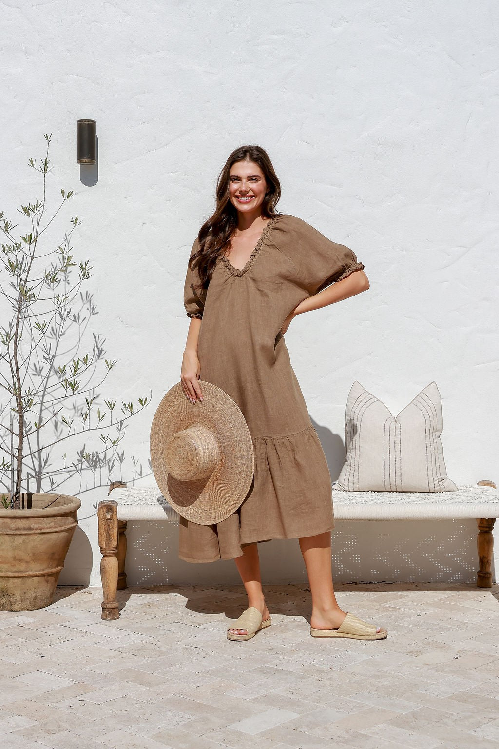 'Jenny' Linen Dress - Olive/Sand/Charcoal/Blush