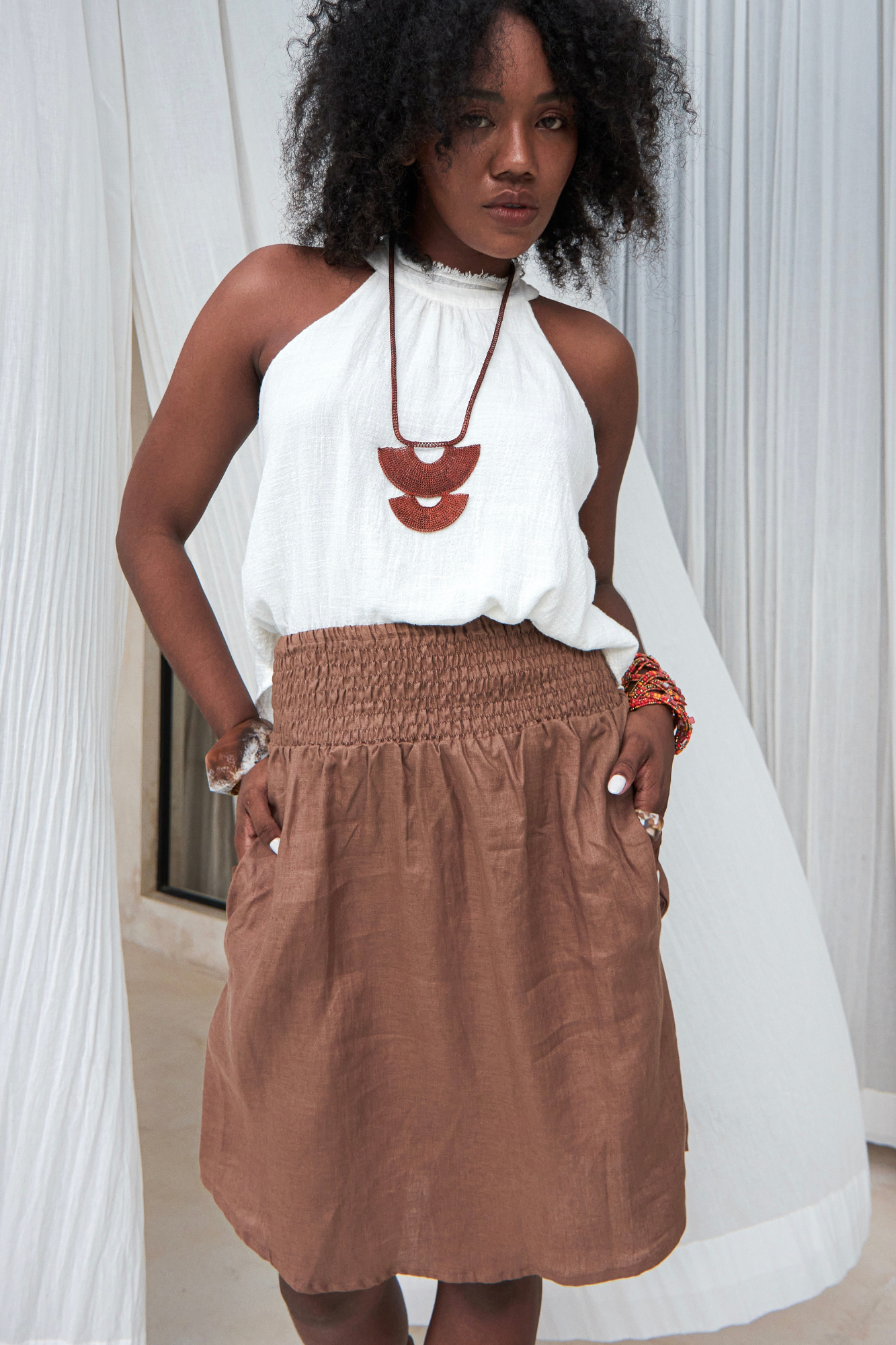 'Cancun' Midi Linen Skirt