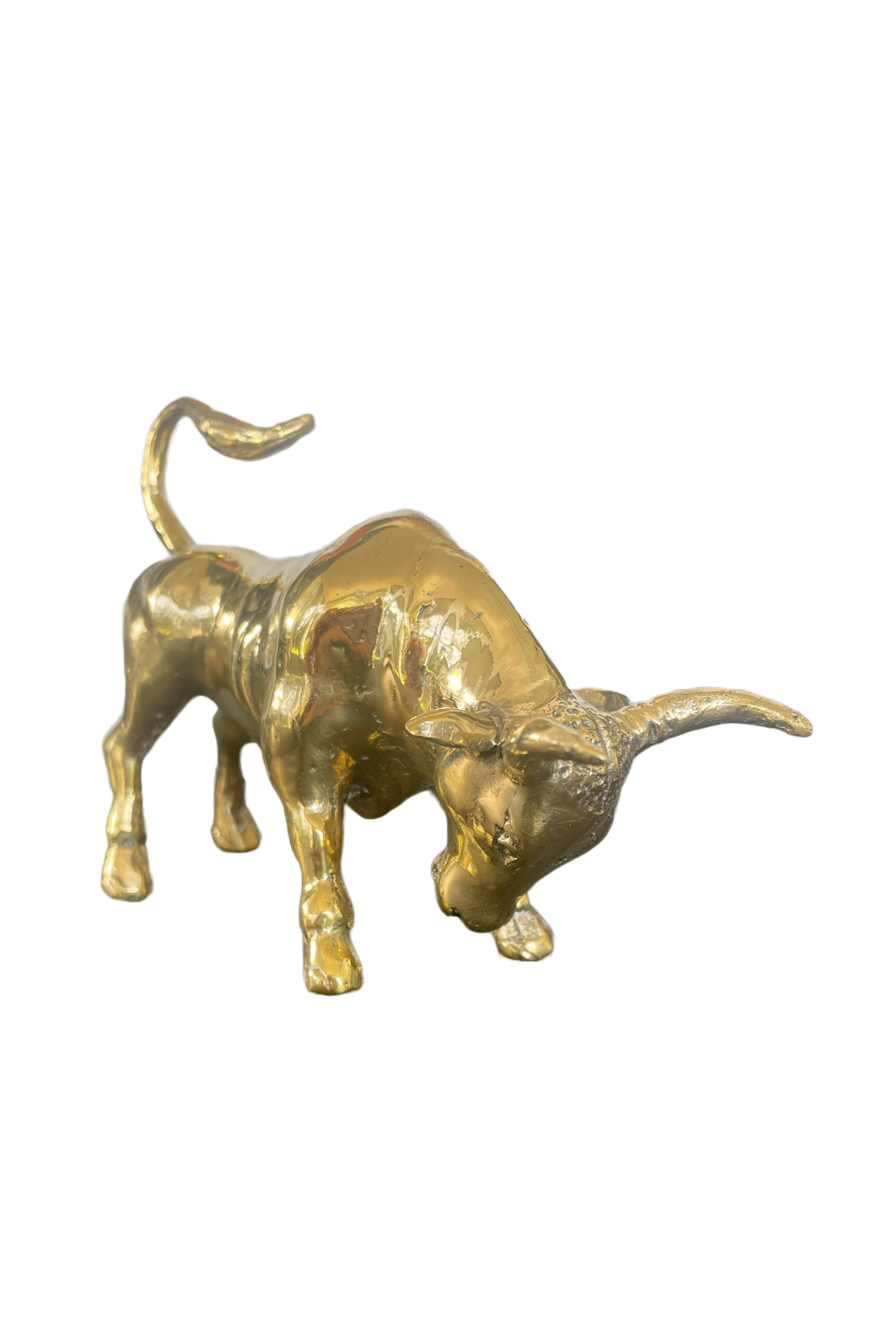 'Tail Up' - Brass Bull Statue - Small