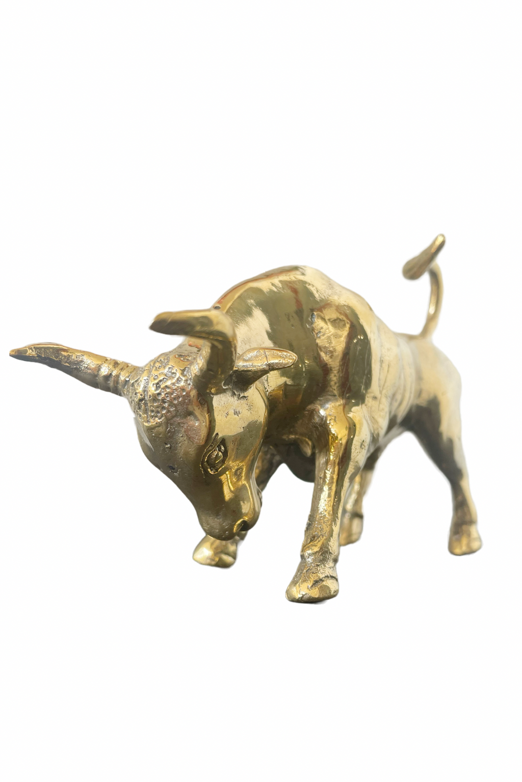 'Tail Up' - Brass Bull Statue - Small